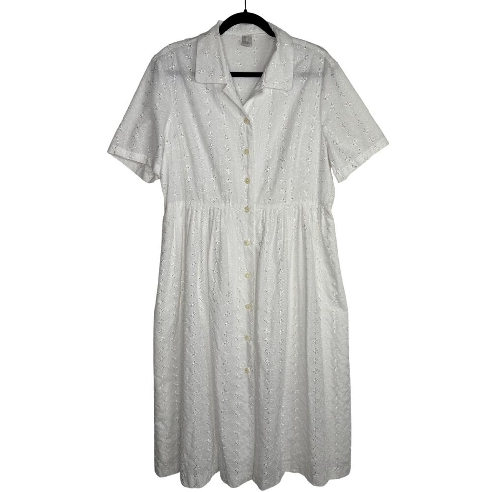 Vintage White Eyelet (Ribbons) Midi Dress Size XL Cottagecore‎ Housedress